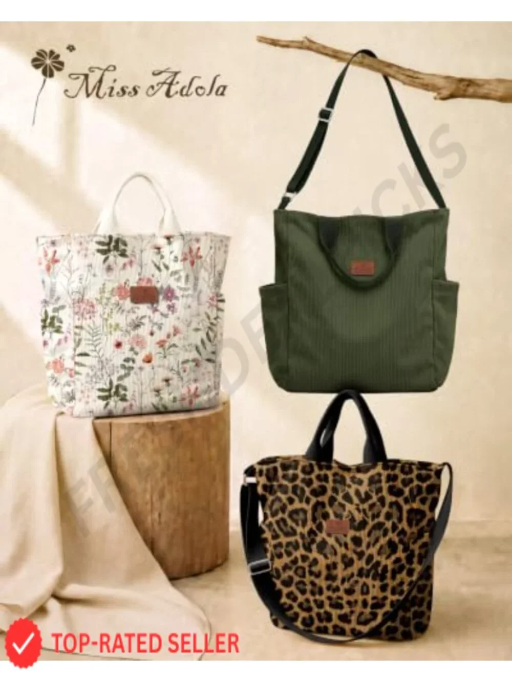 Large Vertical Corduroy Crossbody Tote Bag with Zipper and Side Pockets